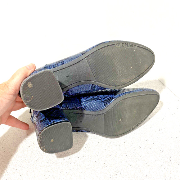 Blue Faux Snakeskin Ankle Boots Booties by Old Navy US 7M High Heel Boho Hippie - Picture 9 of 9